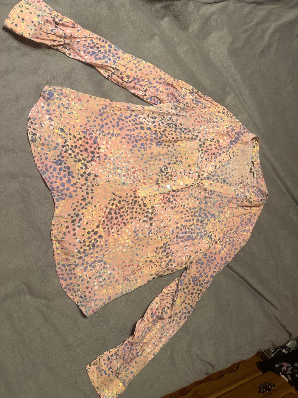 Zac & Rachel Pink Multicolor Spot Long-Sleeve Blouse
